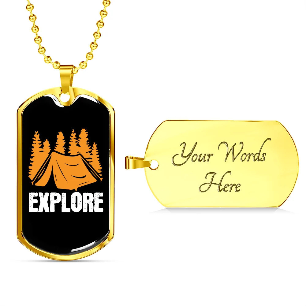 Camper Necklace Explore Personalized Engraved Gold Dog Tag Necklace Custom Name